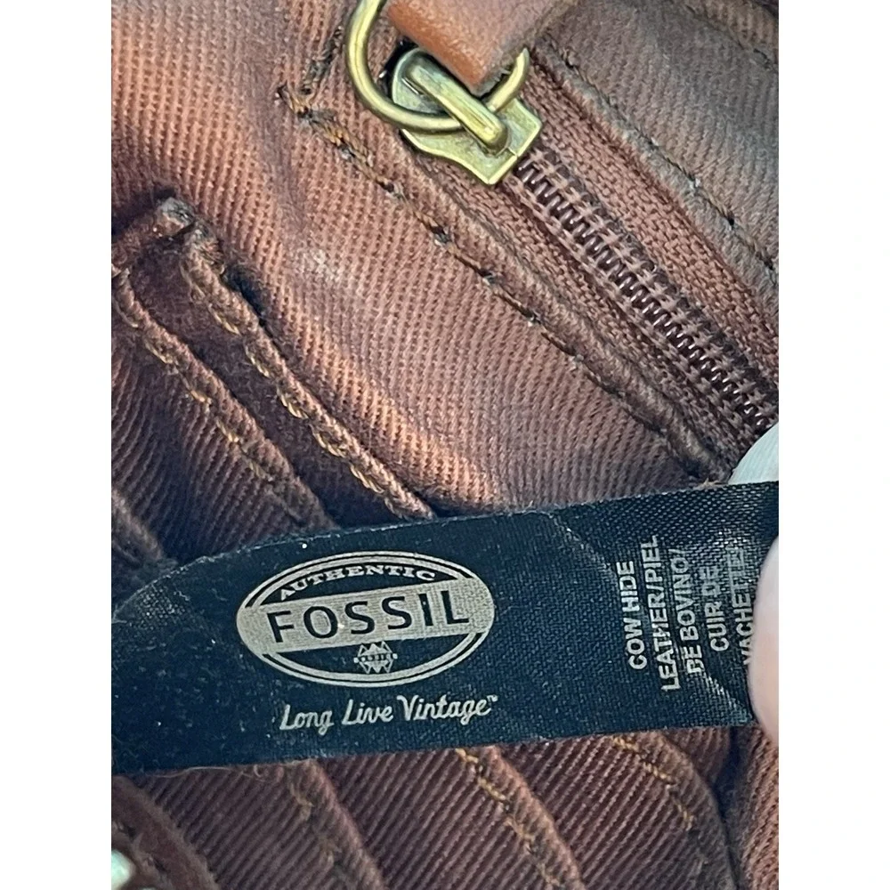 Fossil Brown‎ Leather Crossbody Shoulder Bag Organizer Zip Purse Women
